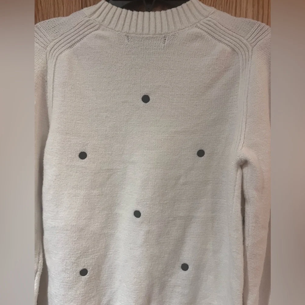 Banana‎ Republic Supersoft Ivory Cotton Sweater Embroidered Black Polka Dots XS